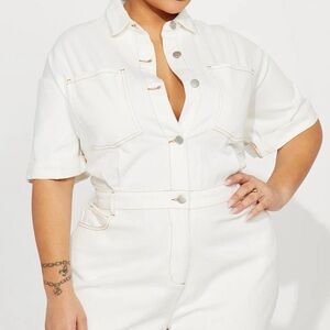 Fashion Nova Cream Denim Romper
